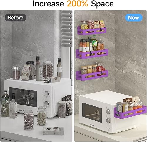 Miniatura 28 de Paquete de 4 estantes magnéticos para especias para refrigerador, organizador de especias, estante magnético móvil con 4 ganchos para organización