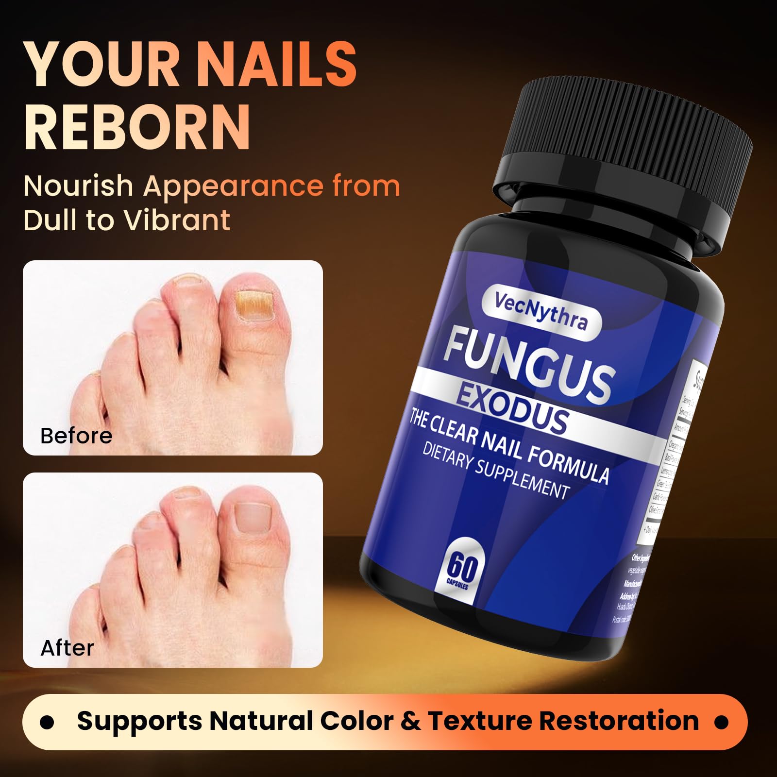 Pilz Exodus Zehennagelpflege - Nägel ergänzen die klare Nagelformel, Premium-Formel von innen nach außen für gesündere Füße - Nagelreparatur, Wachstum und Nagelpflege - Fußgesundheit, 60 Kapseln