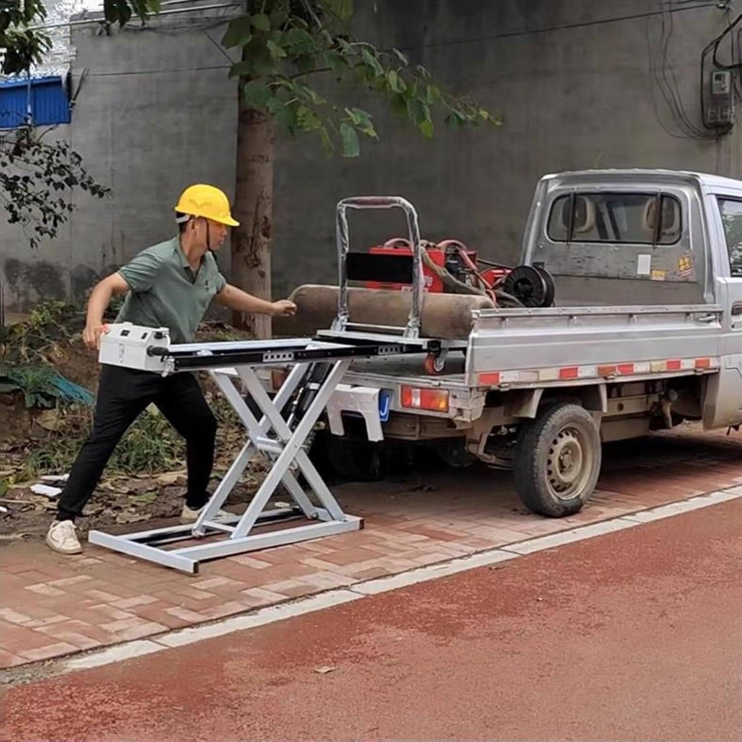 Mesa elevadora hidráulica, carro hidráulico móvil, 300 kg, capacidad de carga de 300 kg, mesa elevadora de tijera eléctrica de 4 ruedas, mesa elevadora eléctrica de tijera simple para