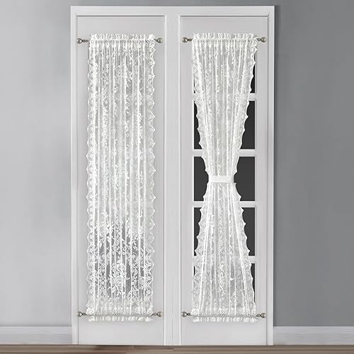 Warm Home Designs Cortinas de luz lateral marfil. El par de cortinas de encaje con rosas inglesas viene con 2 alzapaños gratis. Las cortinas de 30 x