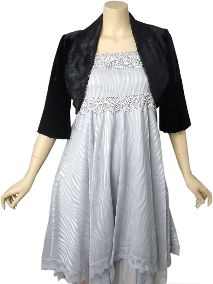 Amazon レース切替七分袖ベロアボレロ 黒 9号 結婚式ボレロ 披露宴ボレロ クリスマスボレロ 11号 カーディガン ボレロ 通販