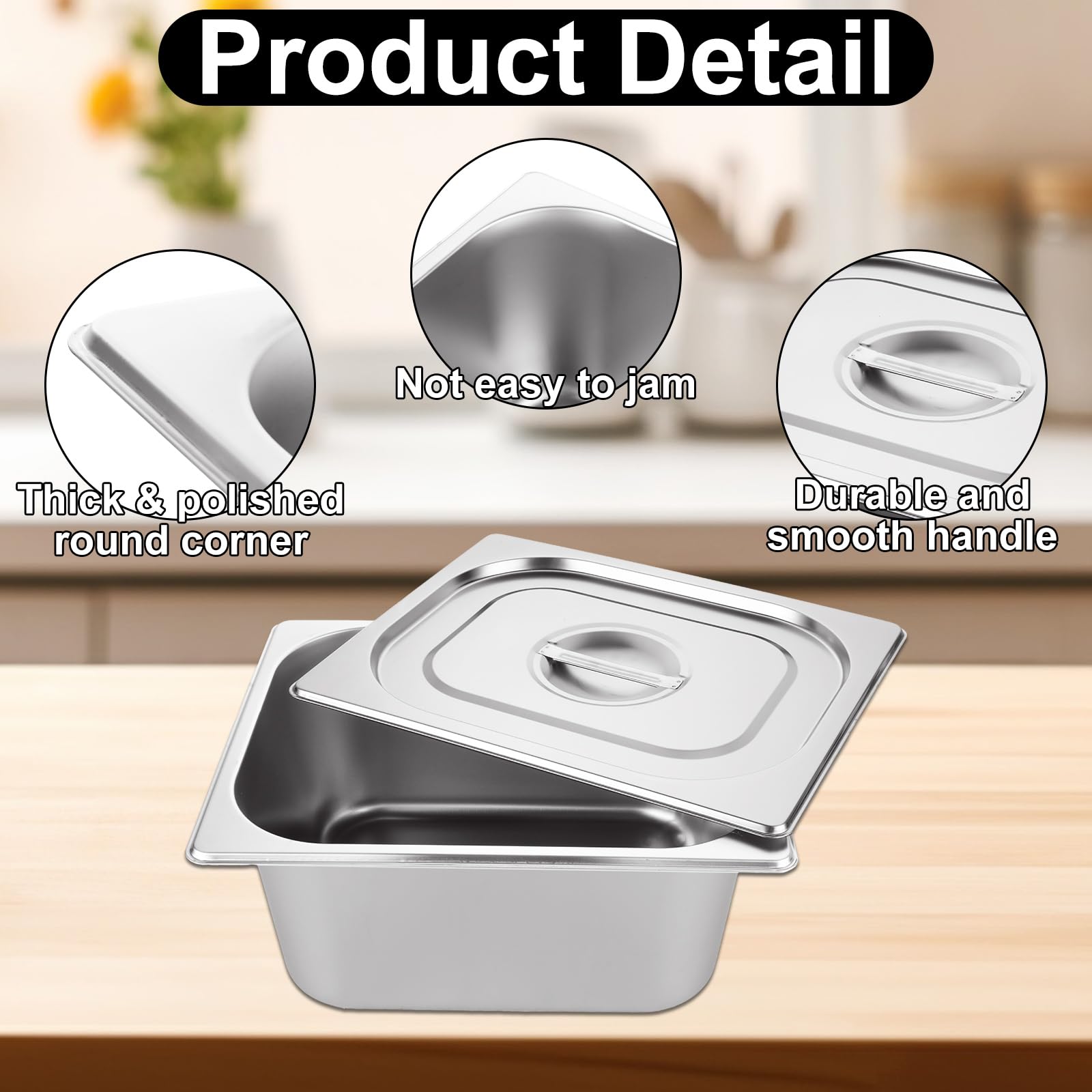 2 padelle Gastronorm 1/2, contenitori per alimenti in acciaio inox con coperchi, pentole profonde GN Pentole a bagnomaria, 325 x 265 x 150 mm