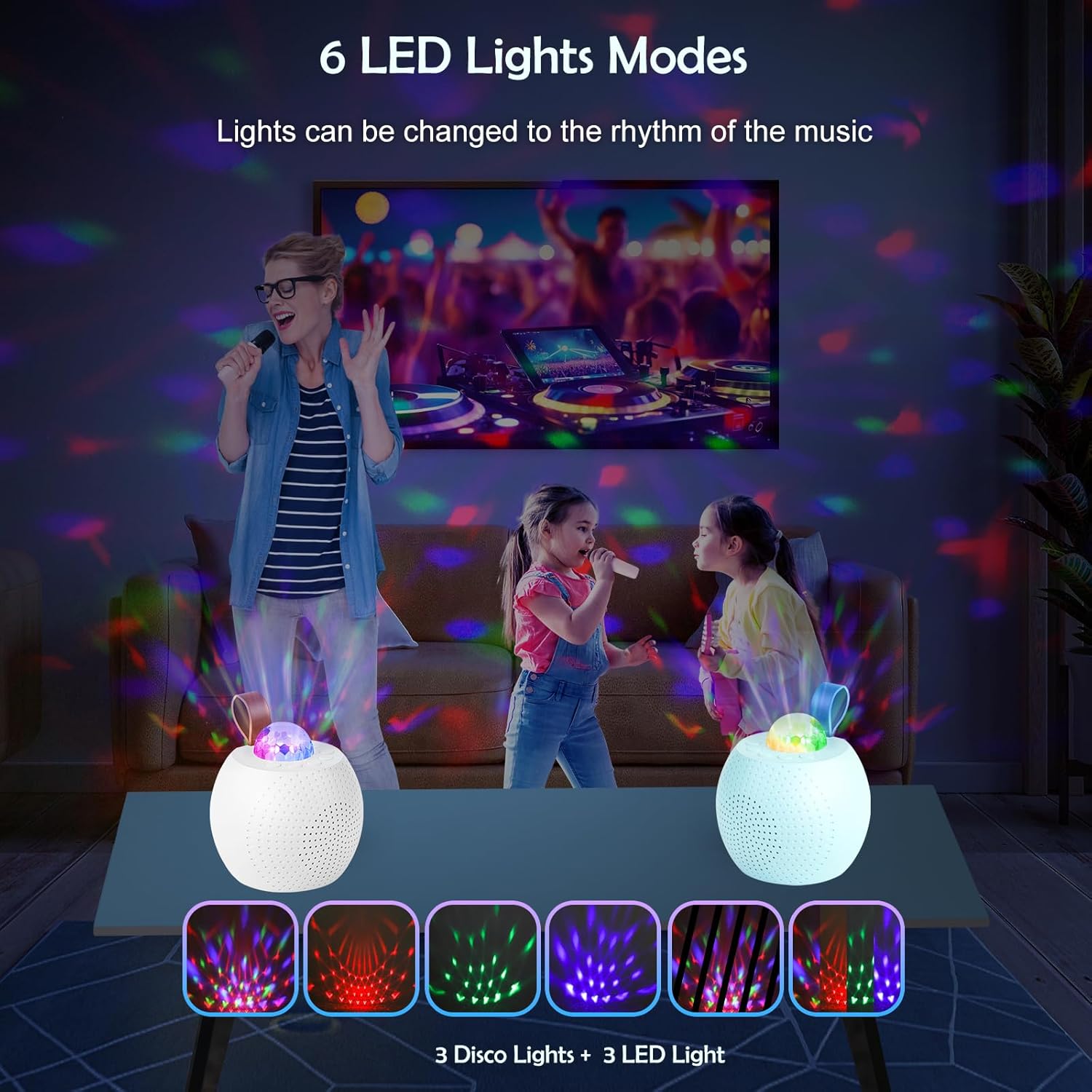 Mini Karaoke Machine for Kids Adults, Bluetooth Speaker with 2 Wireless Microphones:Portable Microphone Speaker with Colorful LED Disco Lights for Home Party-Birthday Gifts for Girls Boys (Blue)