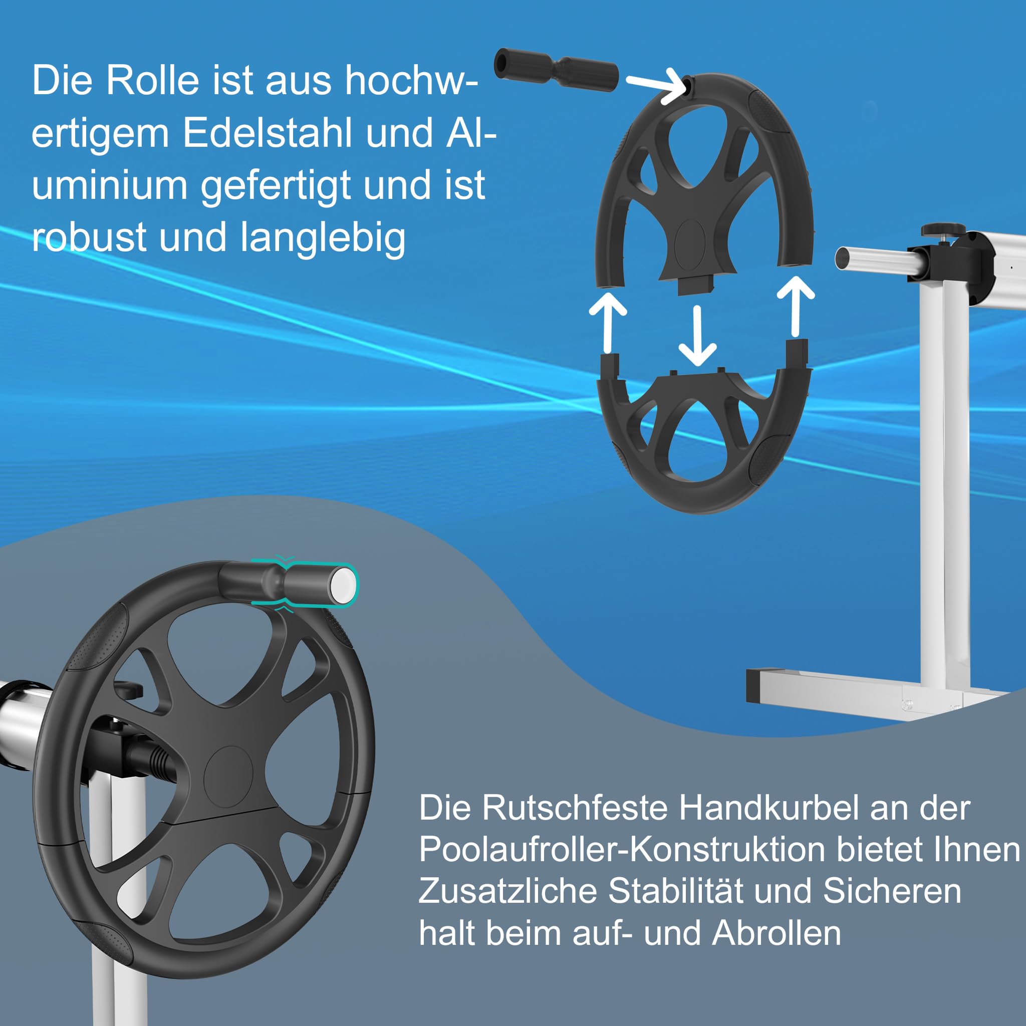 YRHome Premium Pool Aufroller 3m - 5,70m Mobiles Aufrollsystem für Solar- & Poolplanen