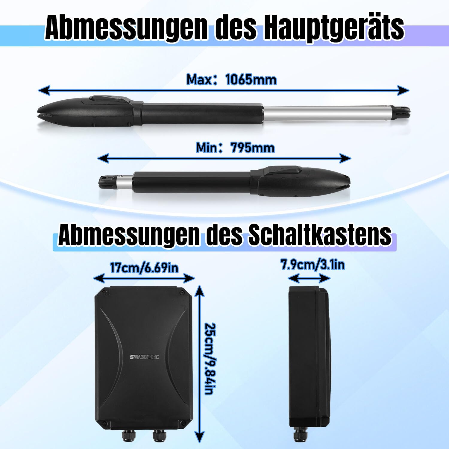 Automatyczny napęd do bramy skrzydłowej, 600 kg, napęd do bramy dwuskrzydłowej, napęd bramy skrzydłowej, napęd do bramy skrzydłowej, otwieranie bramy obrotowej, maks. 2,5 m/300 kg, z 6