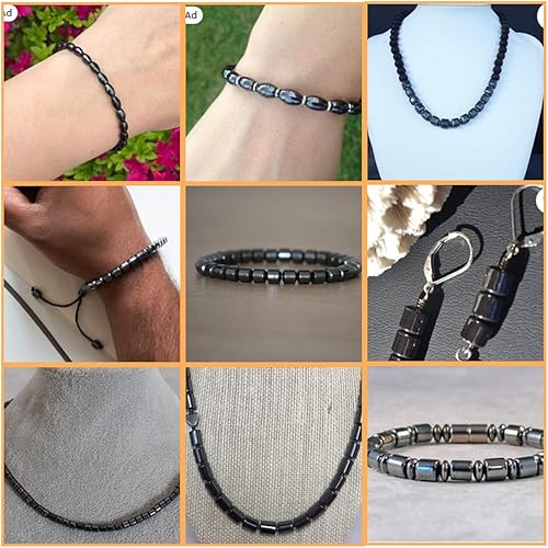 Miniatura 6 de GEM-Inside - Cuentas sueltas de hematita cúbica negra con piedras preciosas naturales de 0.18 pulgadas (0.157in) para hacer joyas, 15 pulgadas