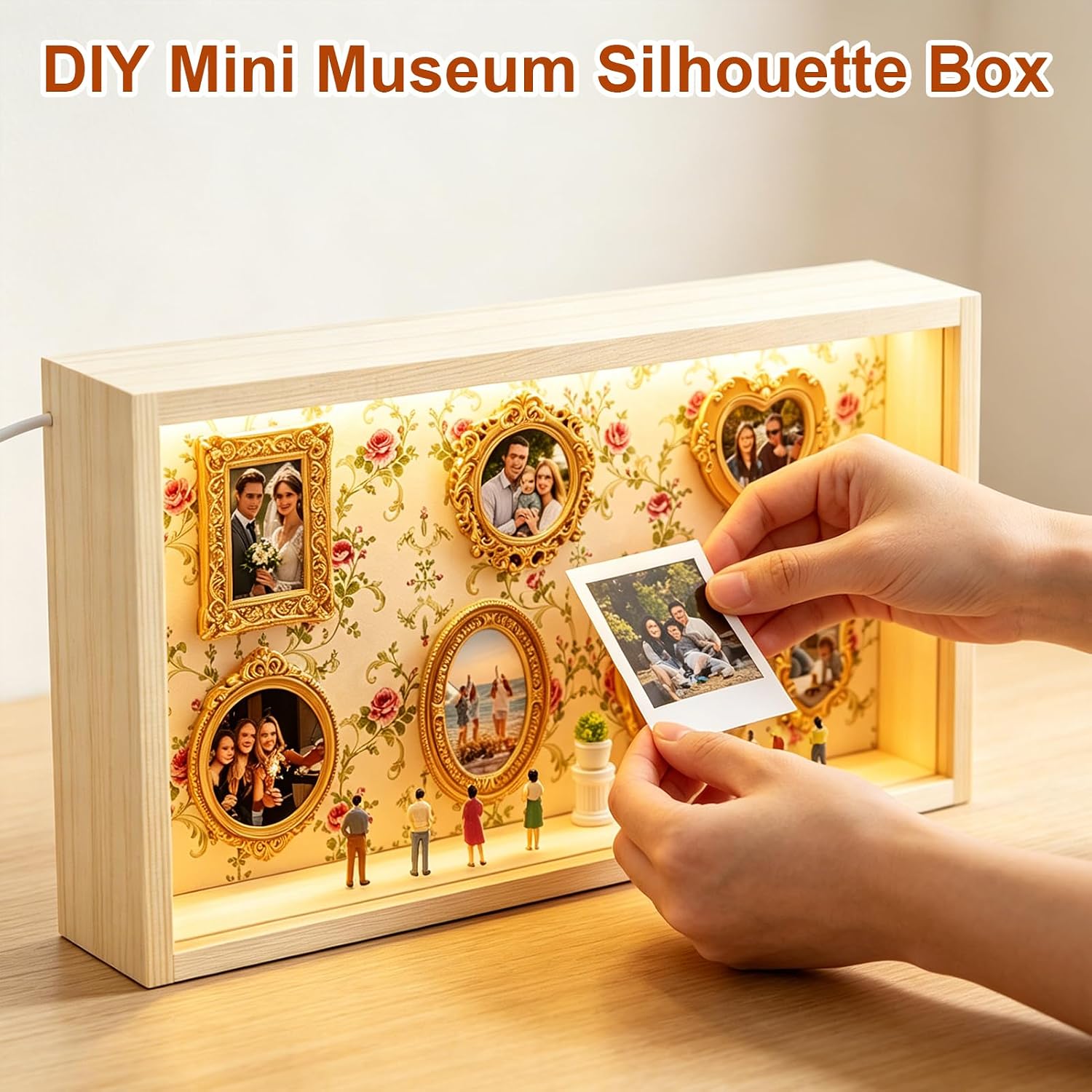 DIY Mini Museum of Us Silhouette Shadow Box Frame Kit | Include 7 Mini Gold Frames & 8 Figurines, Create Personalized Memory Display for Anniversary, Wedding, Birthday Gift