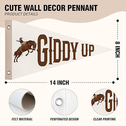 Miniatura 6 de Decoración occidental de vaca para cuarto de niños, decoración occidental, banderines de banderines Giddy Up, decoración de pared retro del oeste