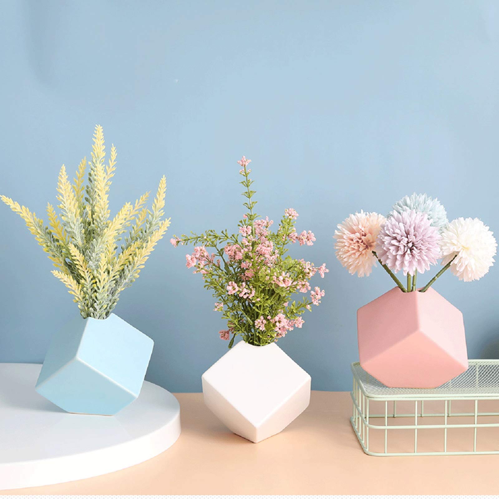 bouquet fiori artificiali Fiore artificiale con vaso bianco, 11.02 pollici Pianta di lavanda artificiale rosa, foglie di seta faux per arredamento per la casa (interno / esterno) pianta artificiale
