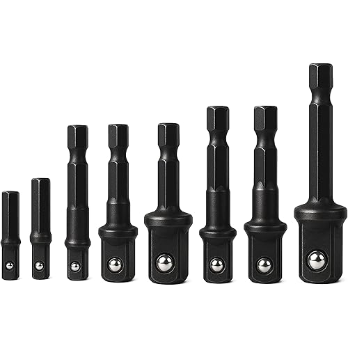 HORUSDY 8-Piece Impact Sockets Adapter Sets, Hex Shank 1/4" 3/8" 1/2"