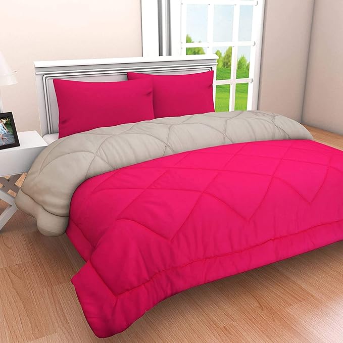 Linenovation All Season Microfiber -Reversable Duvet/AC Comforter/Quilt - Pink Grey - Single Size 60 Inch x 90 Inch