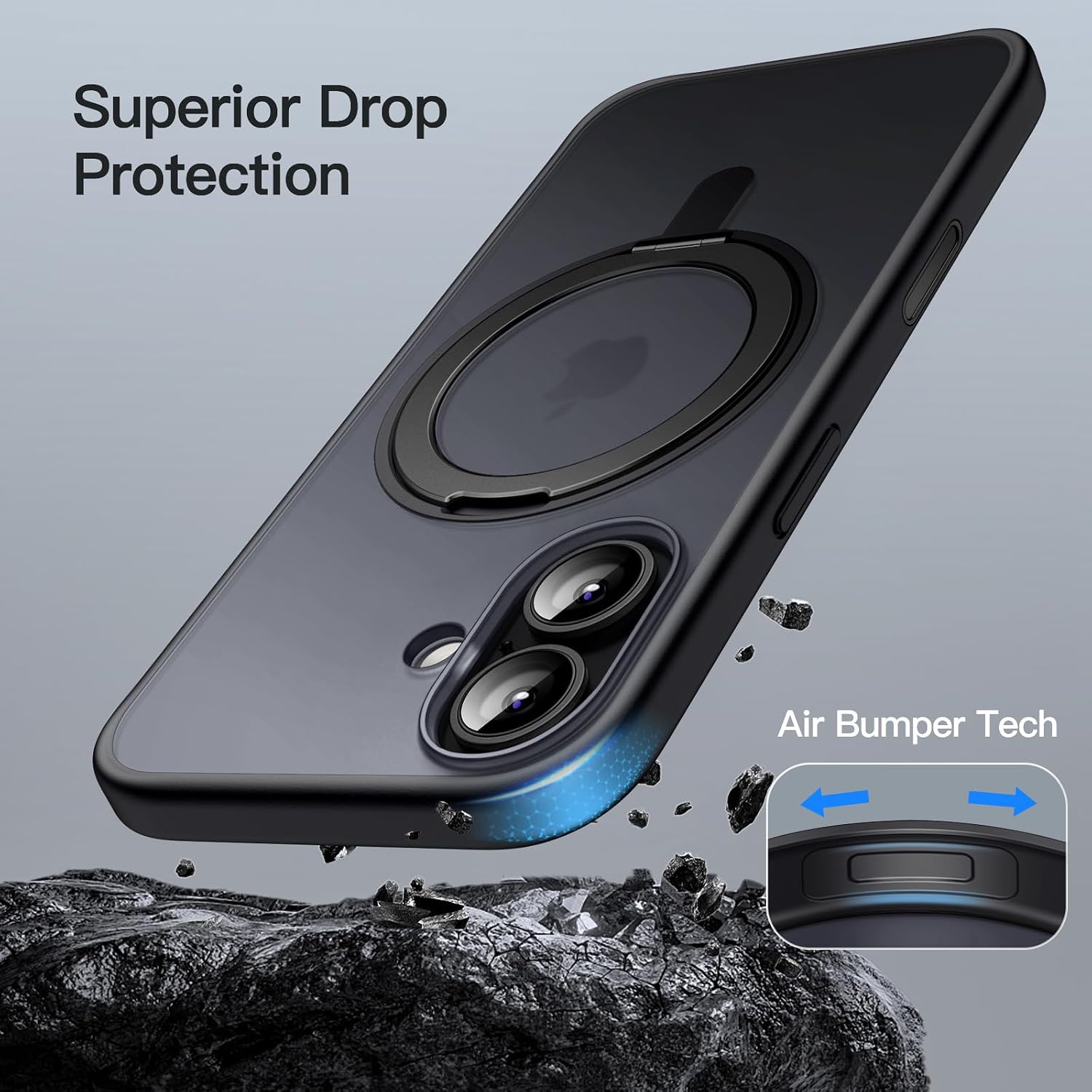 JETech Capa com Anel Giratório de 360 Graus para iPhone 17 6,3 Polegadas com Botão de Controle de Câmera, Compatível com MagSafe, Case Fina com Suporte & Suporte de Anel (Preto)