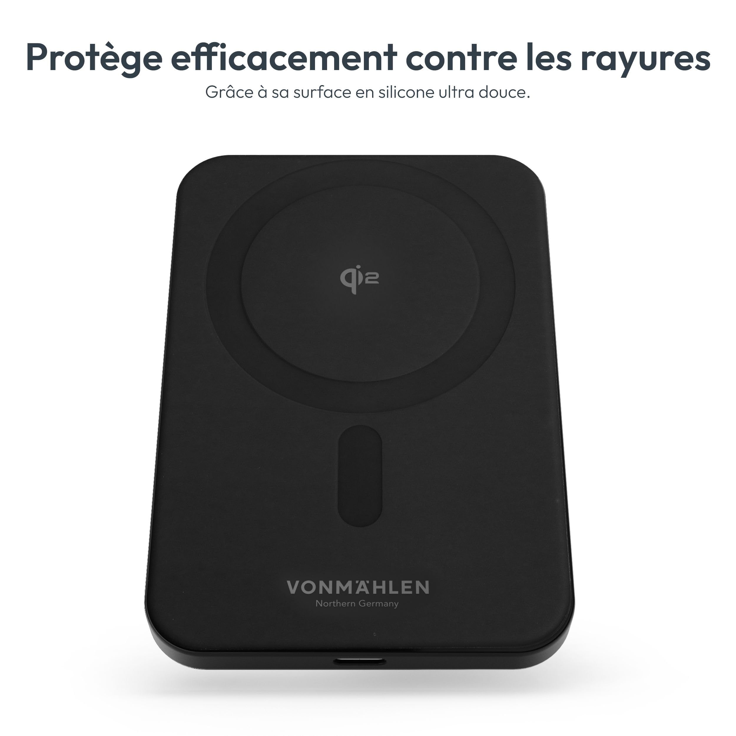 Vonmählen Evergreen Mag - Batterie Externe magnétique Ultra-Fine 5000 mAh, Charge Rapide sans Fil et USB‑C PD, certifiée Qi2 - Noir