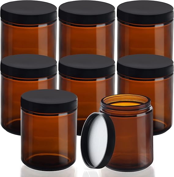 Yishik 15 Pack 4oz Amber Glazen Pot Met Deksels, Lege Ronde Cosmetische Potten Gezichtscrème Containers voor Poeder, Lotion, Schoonheidsproducten, Reisgebruik