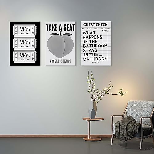 Miniatura 2 de UCRAASDEB Arte de pared de melocotón blanco y negro enmarcado, retro, divertido, para ducha, karaoke, boleto de invitado, decoración de pared para
