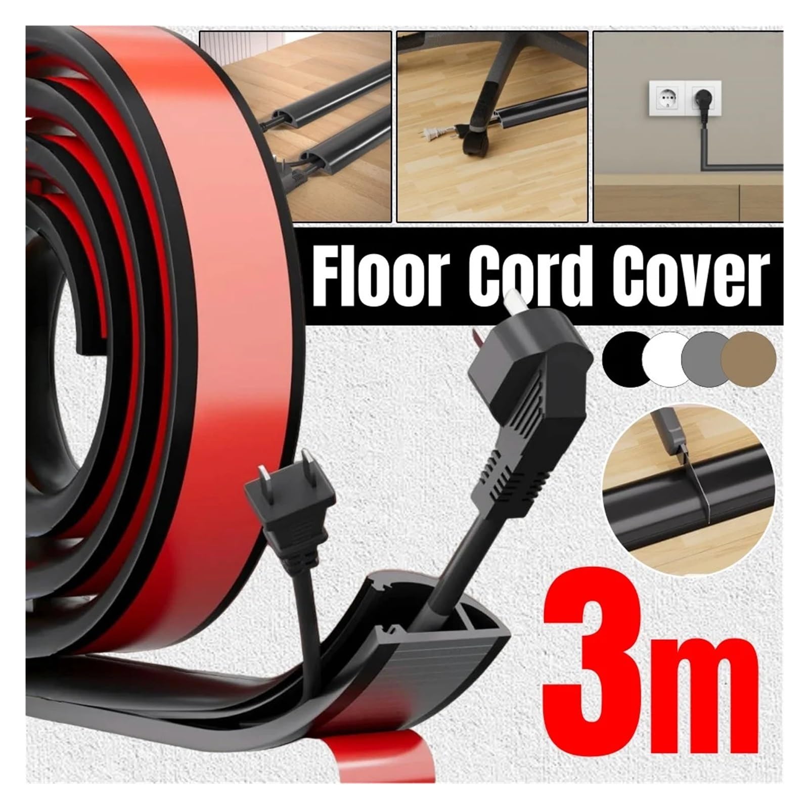 Copricavo da pavimento in silicone | Copricavo Autoadesivo Multicolor 1- Pavimento o da Parete for Scrivania(K15-Brown,3.0m)