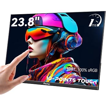 Prechen 23.8 Inch 2K 100Hz Large Portable Touch Screen Monitor 100% sRGB IPS Portable Touch Display QHD with 90&deg; Adjustable S