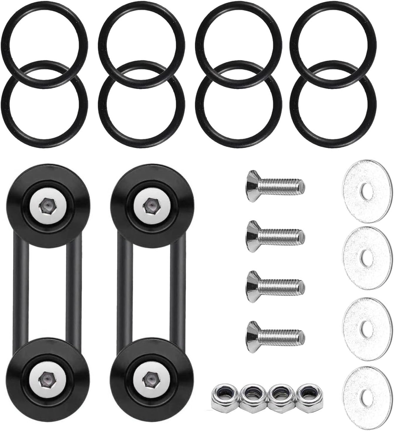 1 Set Car Front and Rear Bumper Quick Release Fasteners, 4 Quick Release Tabs + 8 O-Ring + Screw Kit, Trunk Fender Bracket Set, Universal for Car Double-Layer Gasket Surround Buckle (Black)