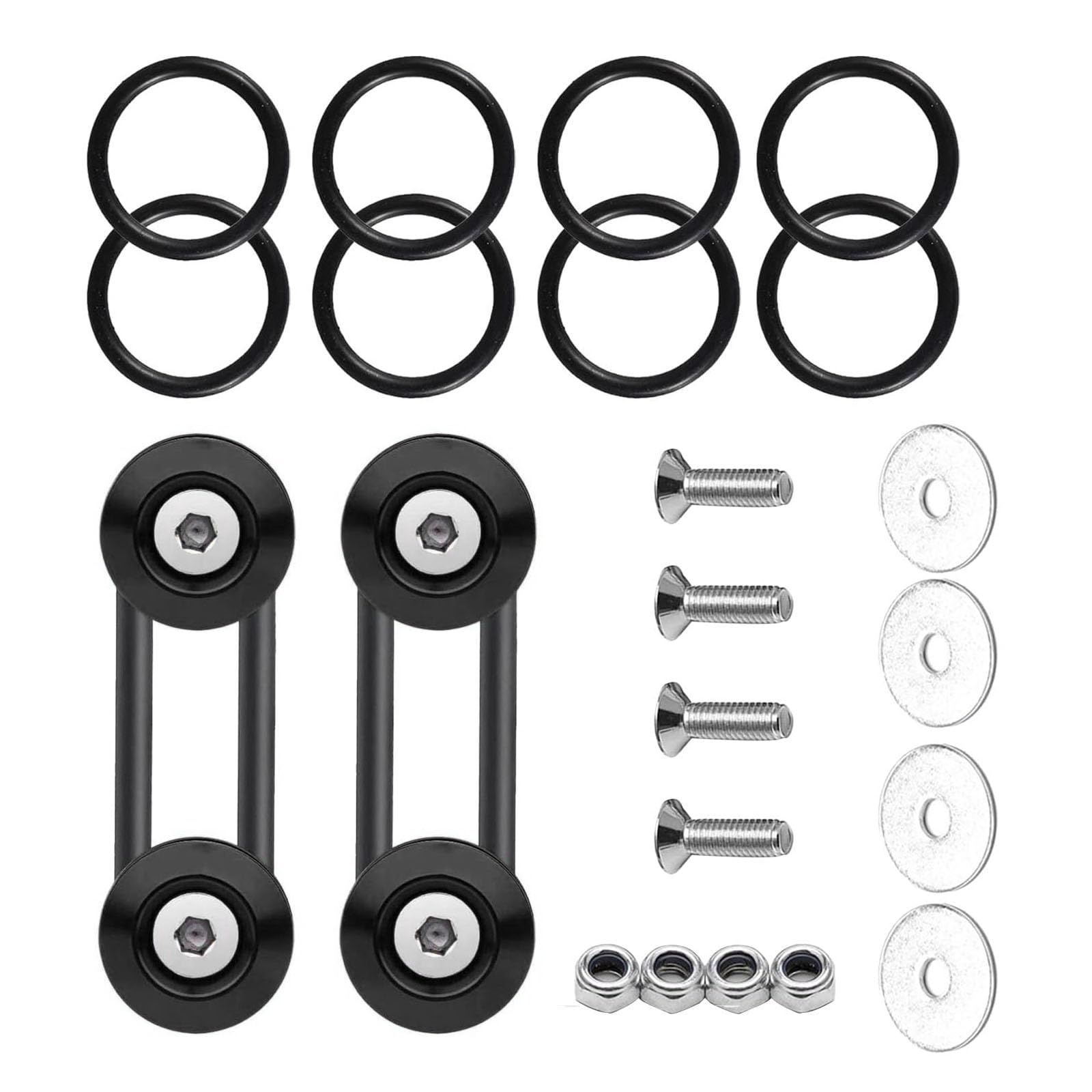 1 Set Car Front and Rear Bumper Quick Release Fasteners, 4 Quick Release Tabs + 8 O-Ring + Screw Kit, Trunk Fender Bracket Set, Universal for Car Double-Layer Gasket Surround Buckle (Black)