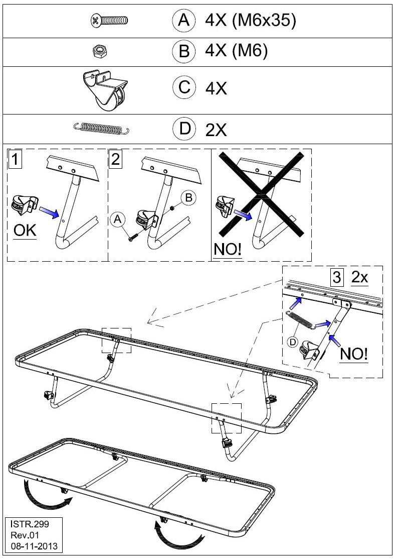 Confezione per rete estraibile-letto supplementare (ruote, piastrine, molle, viti)