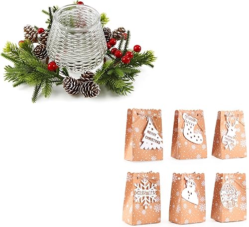 Centros de mesa de Navidad con anillo de vela y cajas de regalo de Navidad