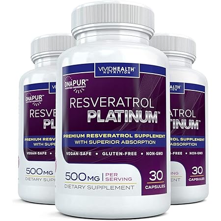 Amazon Com Resveratrol Platinum 3 Bottles Anti Aging Supplement 500mg Premium High Potency Formulation 30 Capsules Per Bottle Health Personal Care