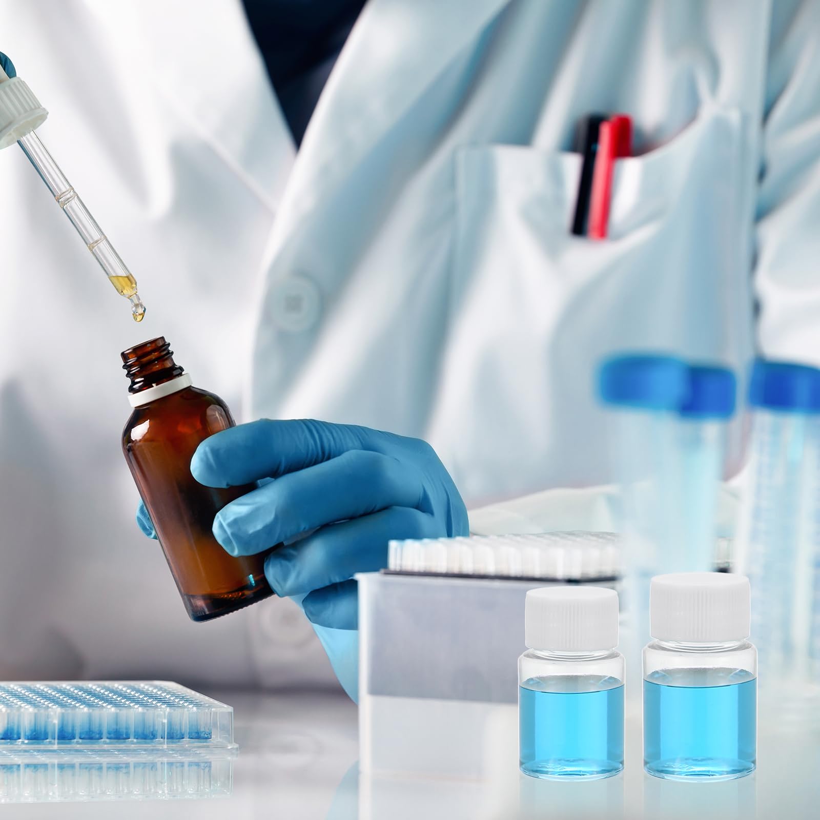 PATIKIL 20 Botellas de Reactivo de 500ml Botellas de Boca Ancha de PET con Tapa de Rosca para Almacenamiento de Muestras Líquidas Y Sólidas En Laboratorio Sellado Transparente
