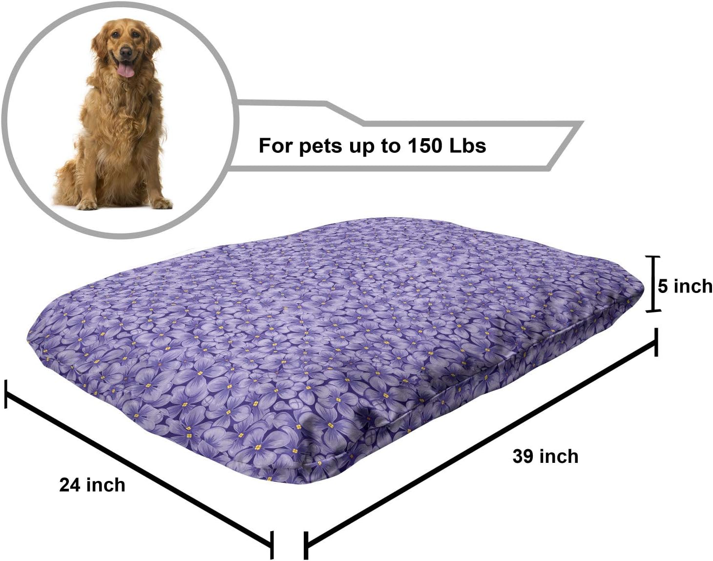 review Lunarable Floral Pet Bed, Continuous Repetition of Monochrome Petals, Chew Resistant Pad for Dogs and Cats Cushion with Removable Cover, 24