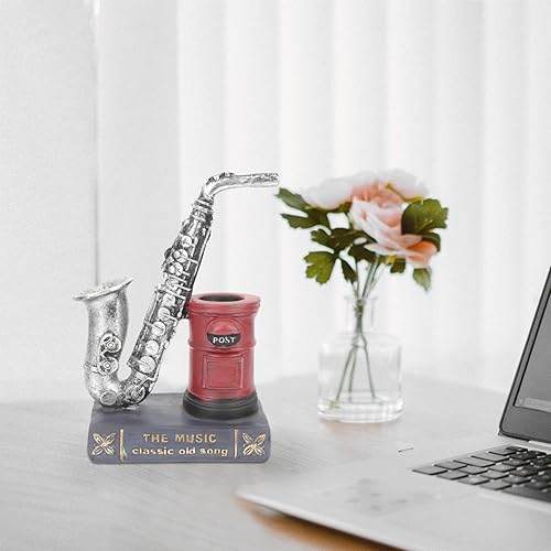 Miniatura 5 de DECHOUS Decoración de escritorio, figura de saxofón, escultura de saxofón, soporte para bolígrafo, decoración para sala de casa, lápiz de saxofón,