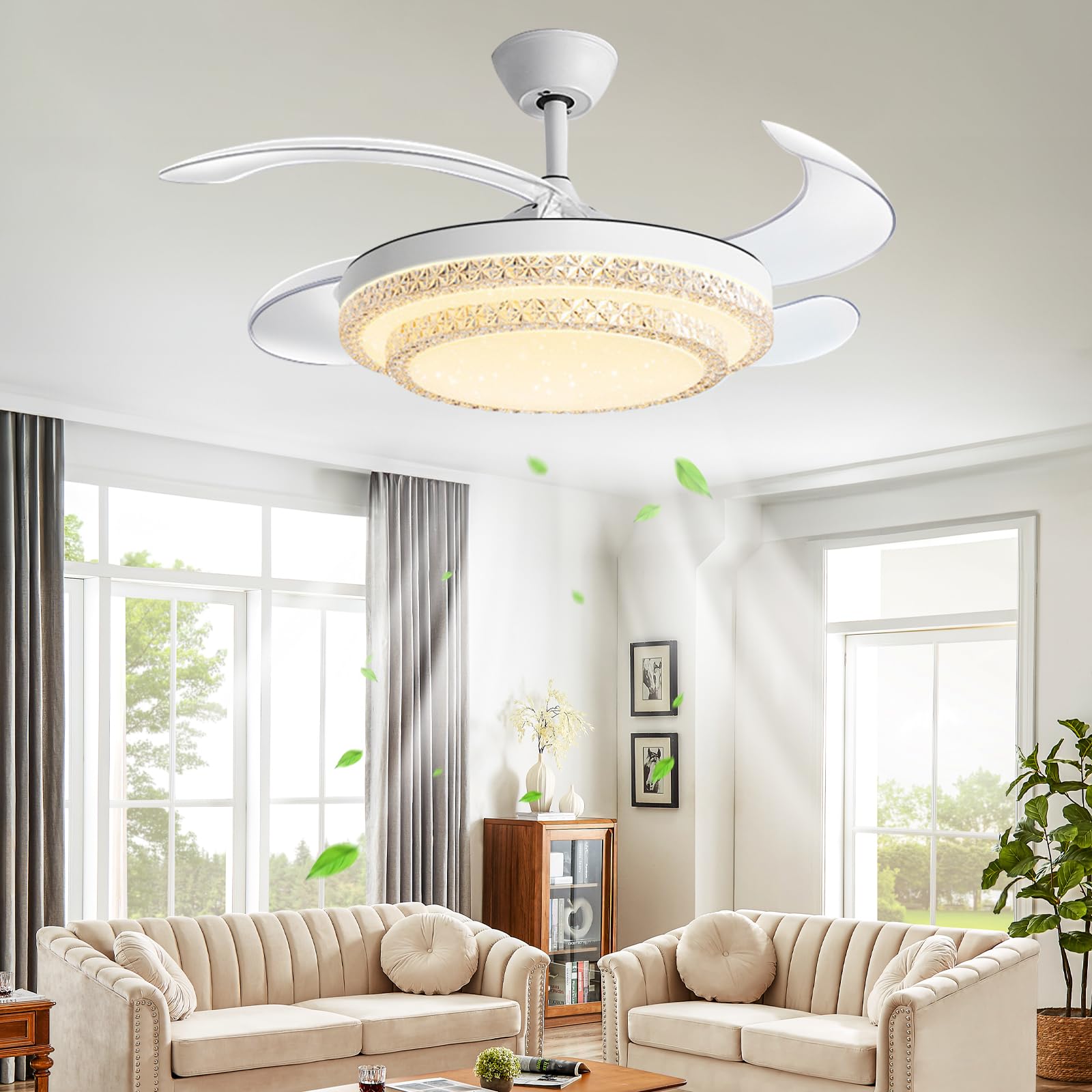 Ventilatore da soffitto con Luce, Telecomando, LED dimmerabile, 6 velocità, Moderno, Intelligente, Silenzioso, Adatto per Camera da Letto, Soggiorno, Sala da Pranzo.