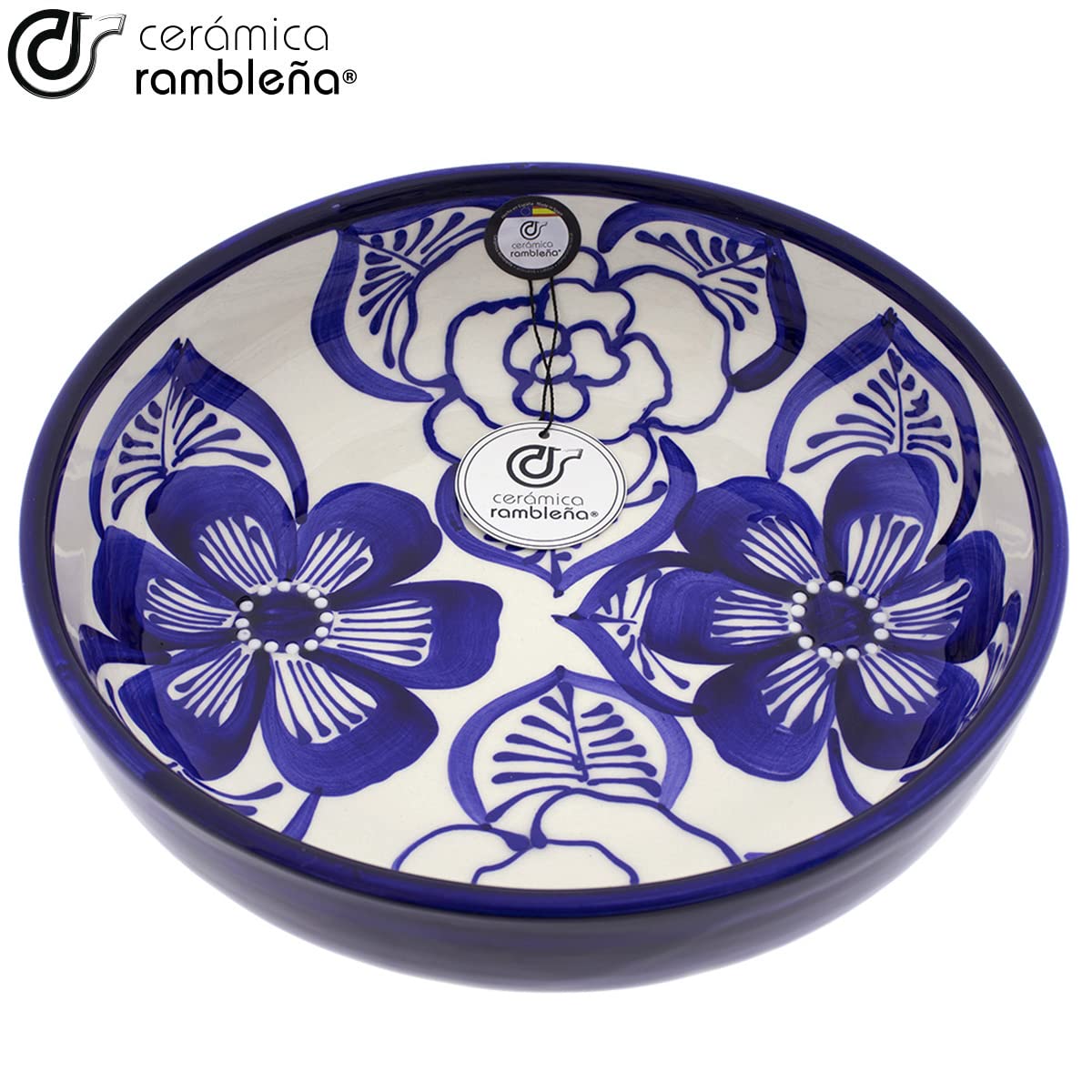 CERAMMICA RAMBLEÑA | Ceramiczna salaterka | Oryginalne salaterki | Salaterki dekoracji niebieski - model 24 | 100% ręcznie robiona dekoracja | 27x27x7 cm