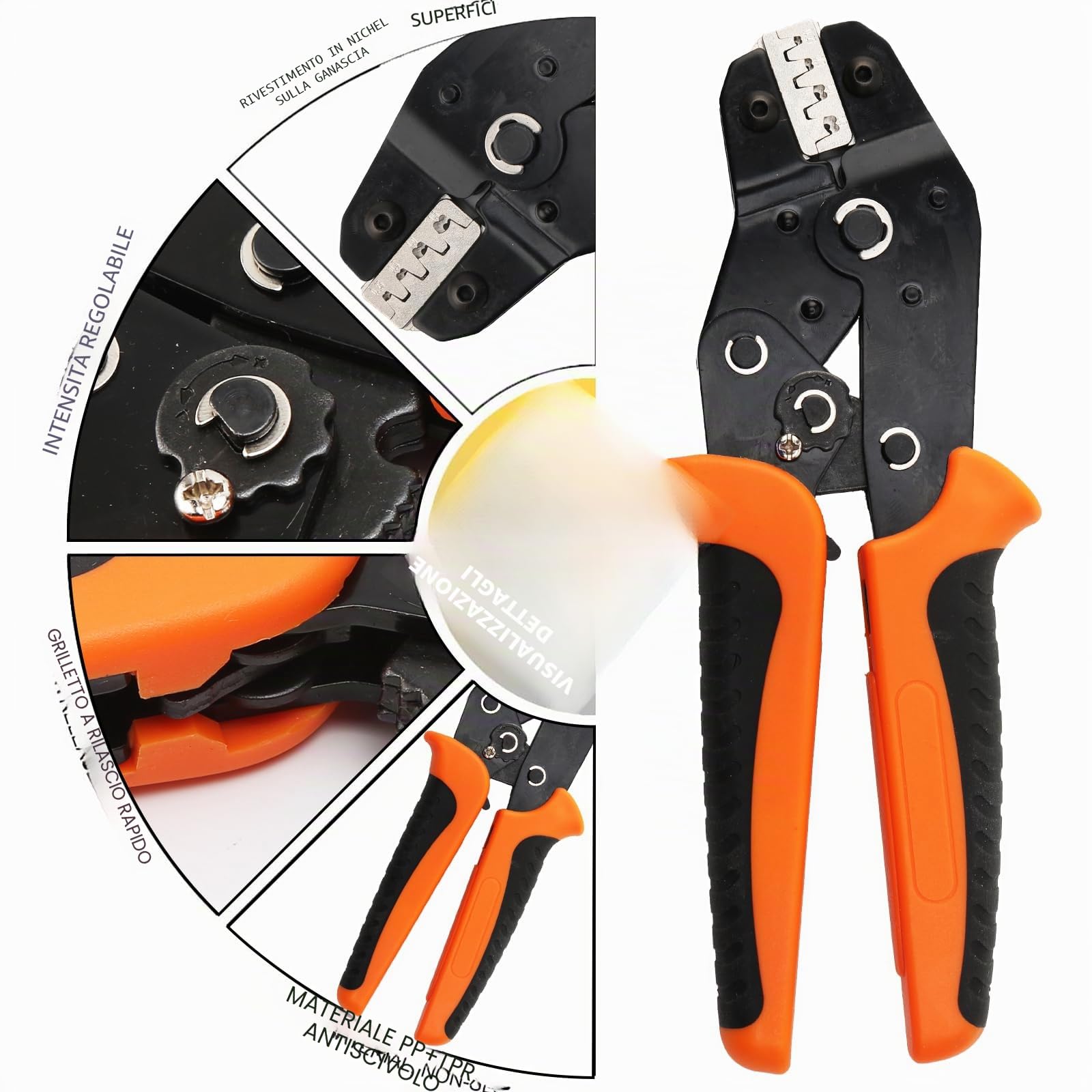 Set di pinze crimpature 6 matrici intercambiabili, strumenti termorestringenti, connettori terminali a cricchetto, pinza crimpatrice borsa trasporto