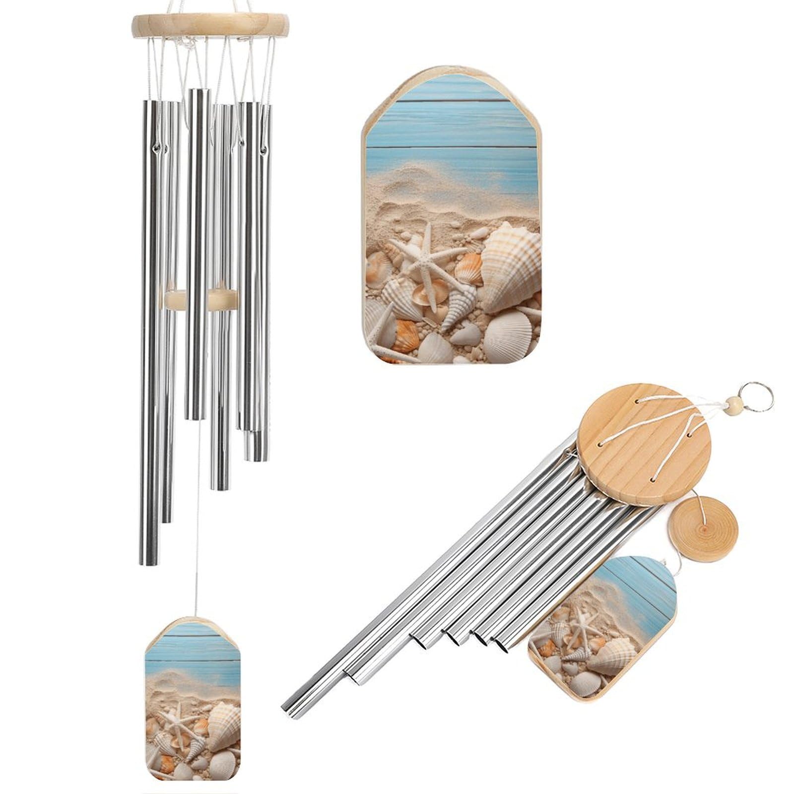 Outdoor Wind Chimes, Sea Shells and Starfish Printed Wind Chimes,Simple Wind Chimes,Curtain Wind Chimes for Home Decoration