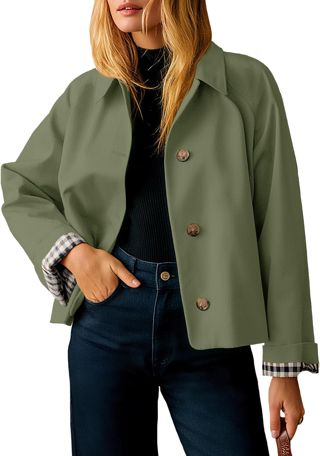 Tankaneo Womens Cropped Trench Coat Lightweight Single Breasted Jacket Fall Windbreaker Fashion Outerwear