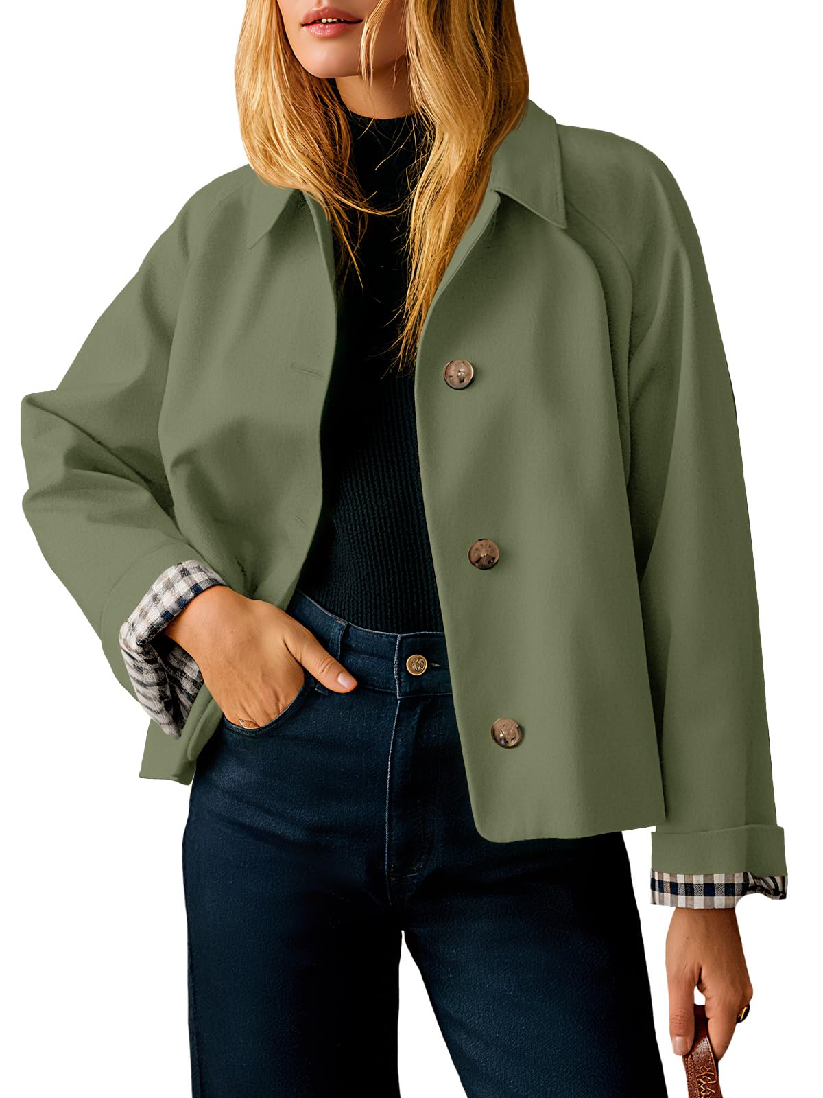 Tankaneo Womens Cropped Trench Coat Lightweight Single Breasted Jackets