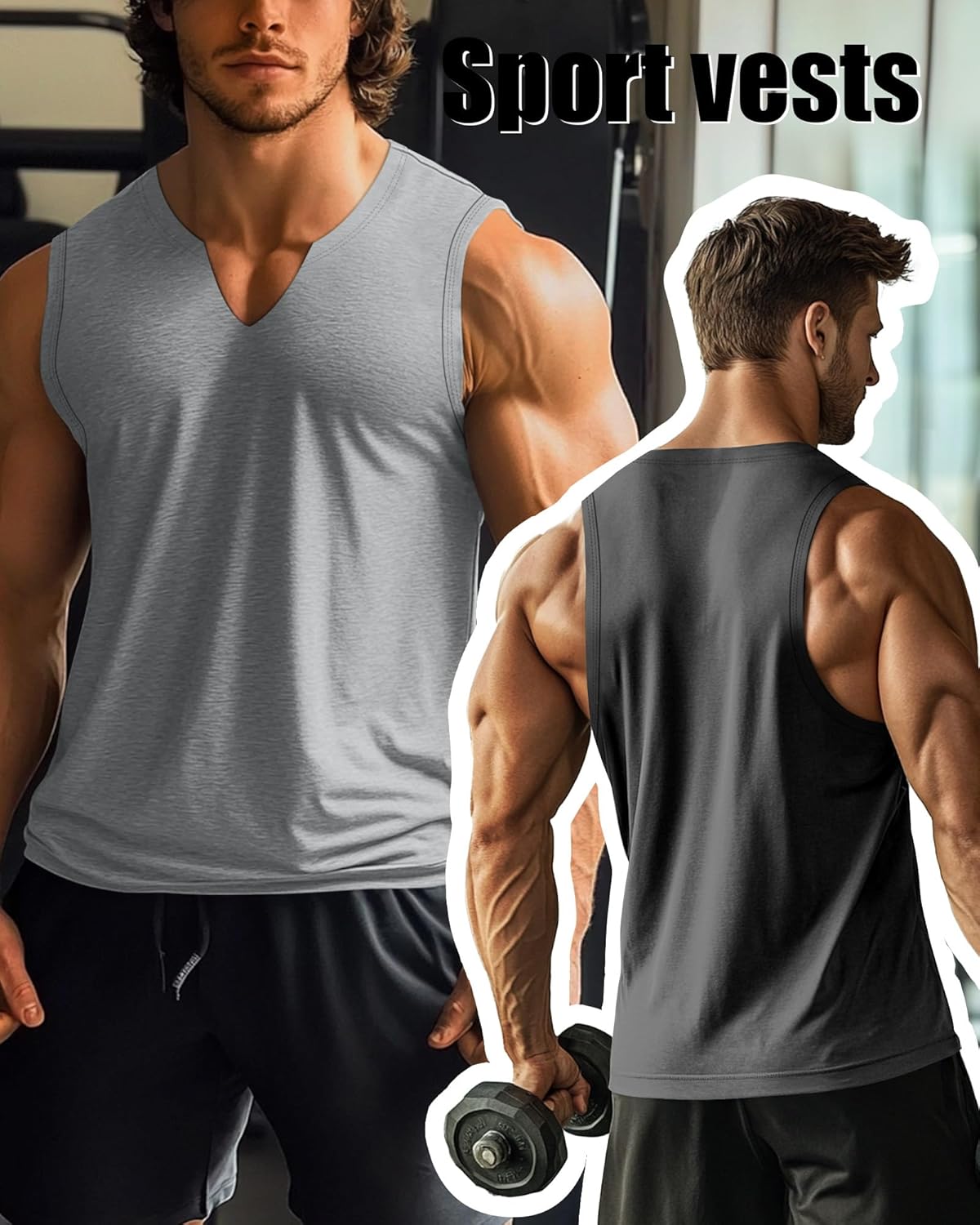Riyiper 3 Pack Men's Sleeveless Tank Tops, V Neck Longline Henley T Shirts Casual Basic Muscle Shirts Stretch Athletic Tee - Image 3