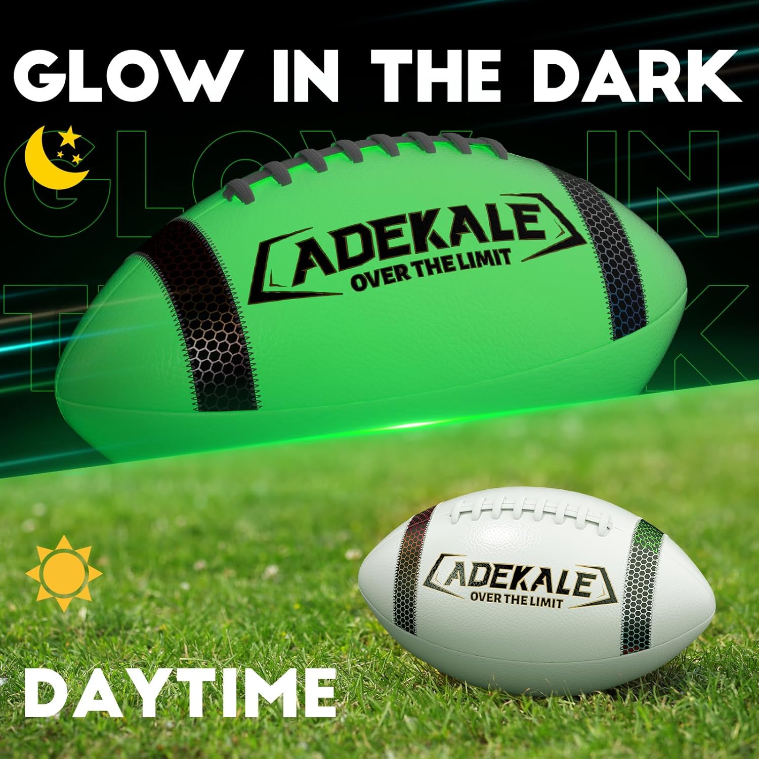 Glow in The Dark Football Size 9, Holographic and Reflective, Sports Accessory Gift for Kids, Boys 8-12, Light Up Ball