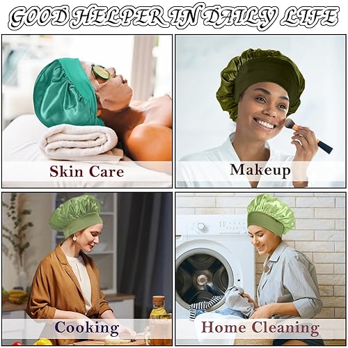 Miniatura 38 de 4 gorros de satén de seda, gorro de pelo para dormir, banda ancha elástica de seda para dormir, suave y transpirable Negro -,Negro&azul,Negro