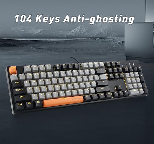 Miniatura 4 de E-YOOSO Z-14 - Teclado mecánico para juegos de 104 teclas, interruptor rojo de tamaño completo, teclado mecánico retroiluminado amarillo sólido para