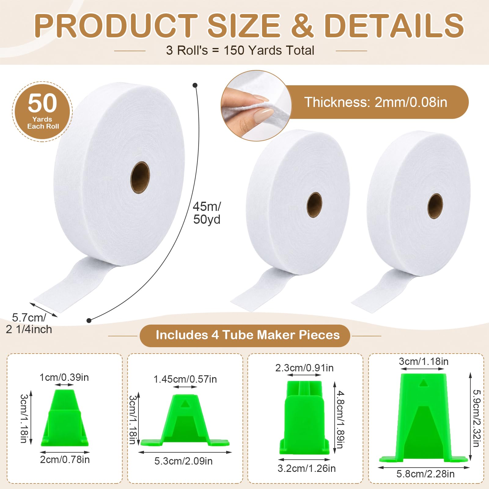 3 rotoli di strisce in tessuto non tessuto, 5,7 cm x 45 m, Batting