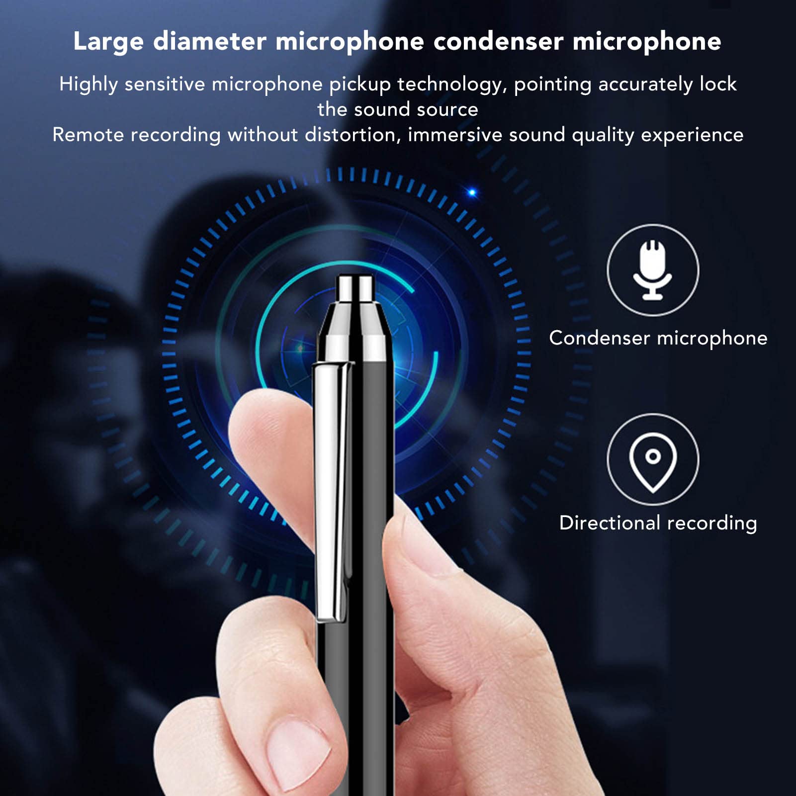Grabadora de Voz Portátil, Grabación Bidireccional, Reducción de Ruido, Bolígrafo de Firma, Plug and Play con Auriculares, Aleación de Cobre (Inglés Neutro, Negro)