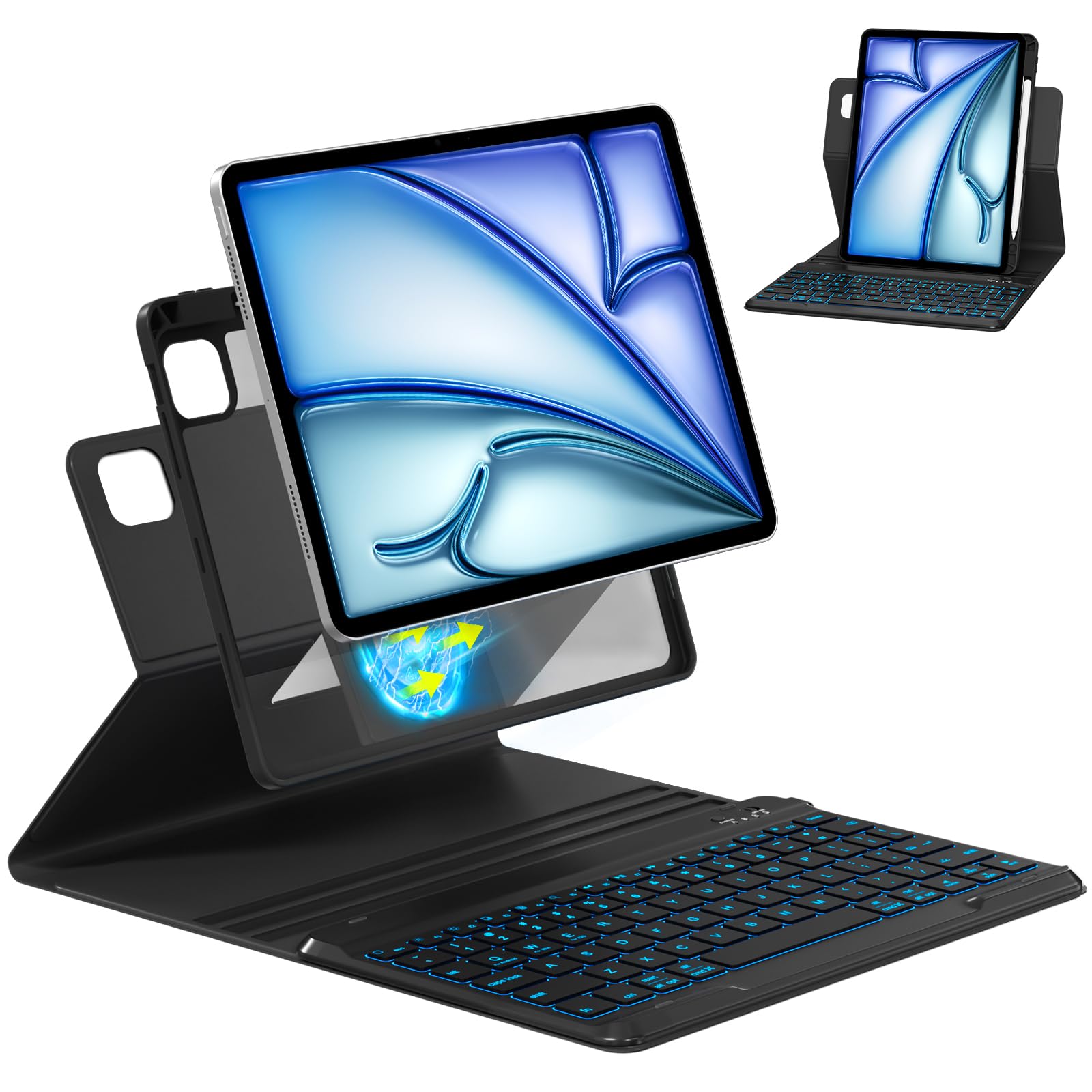 OPAKIT Magnetic Keyboard Case for iPad Pro 12.9-inch (6th, 5th, 4th, 3rd Generation) - 360 Rotatable Detachable - Backlit Wireless Keyboard Case for iPad 2018, 2020, 2021, 2022 (Black)