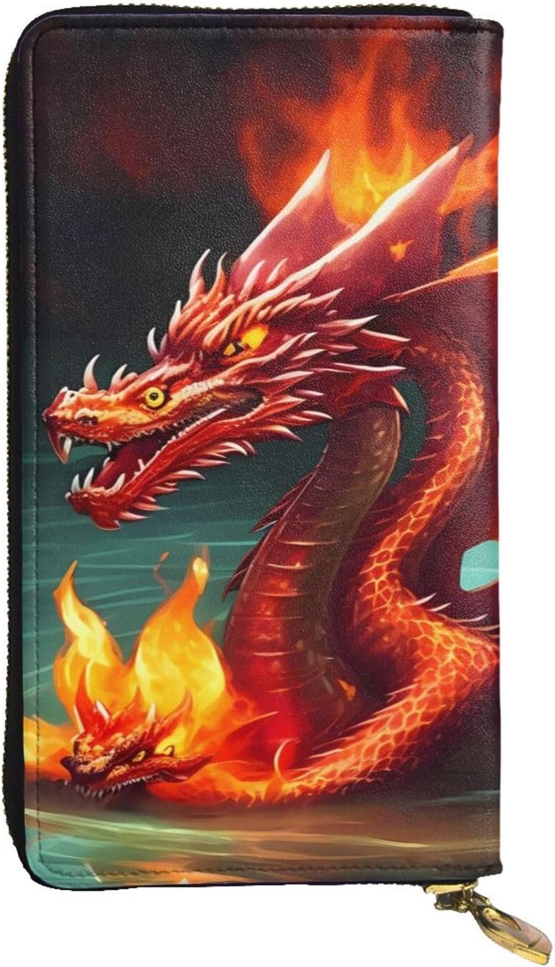 Dragon King in Fire Women's wallet, clutch wallet, with zipper, large capacity.
