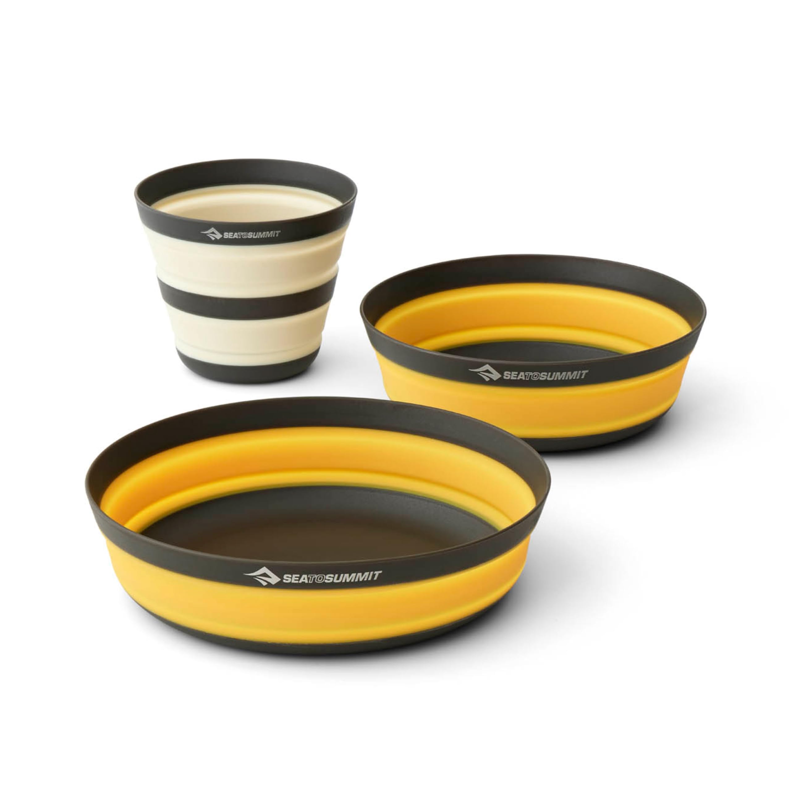 SEA TO SUMMIT - Frontier Dinnerware Set - Ultraleichtes, zusammenfaltbares Geschirrset - 1 Person, 3-teilig - 1 Camping-Becher, 1 mittelgroße & 1 große Schüssel - BPA-frei - aus Silikon - 197 g