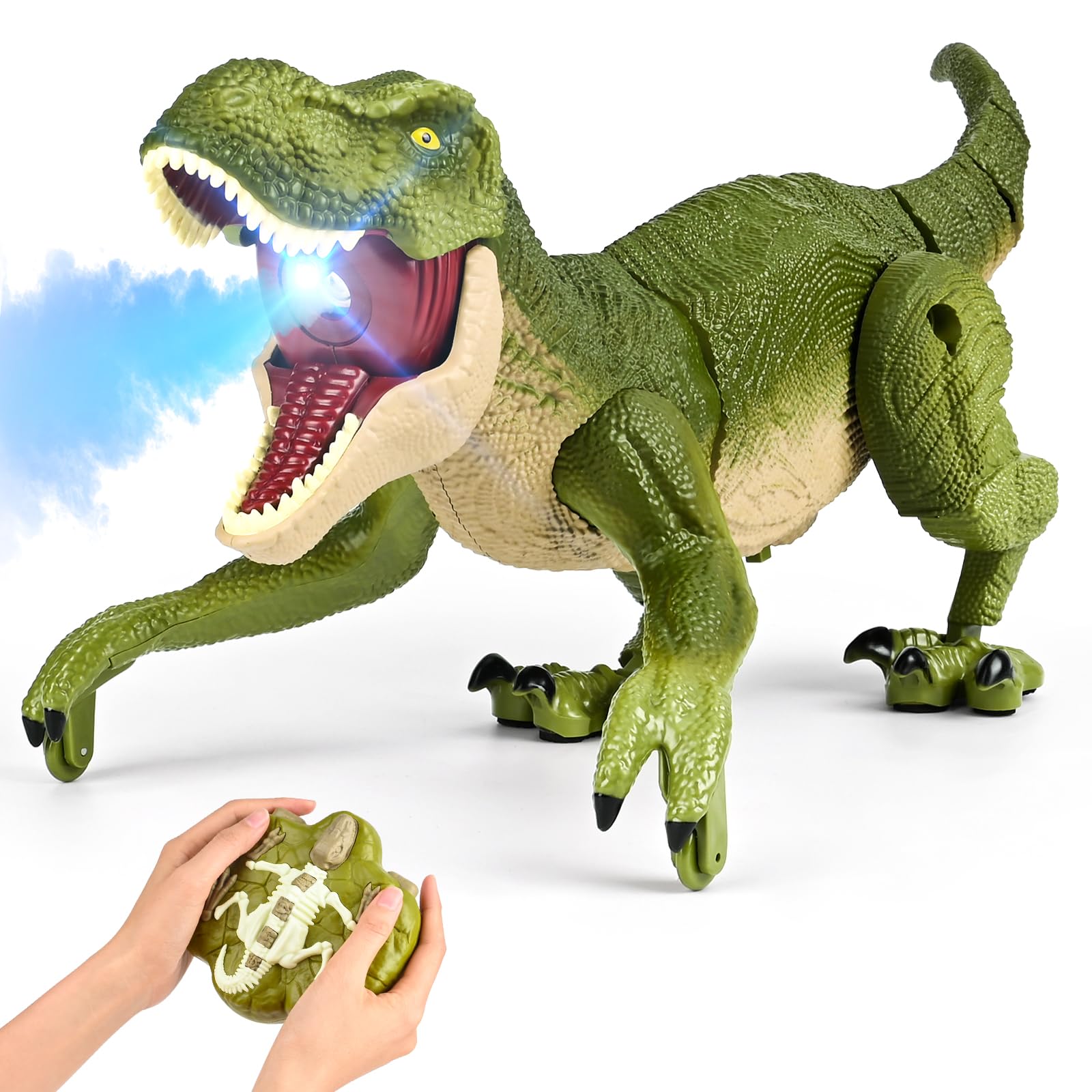 GuKKK LED Dinosauro Telecomandato Camminando e Ruggendo Giocattoli, Giocattolo di dinosauro Dinosauro Telecomandato, con Occhi Luminosi, Scuotendo la Testa per i Bambini Ragazzi Ragazze (Verde