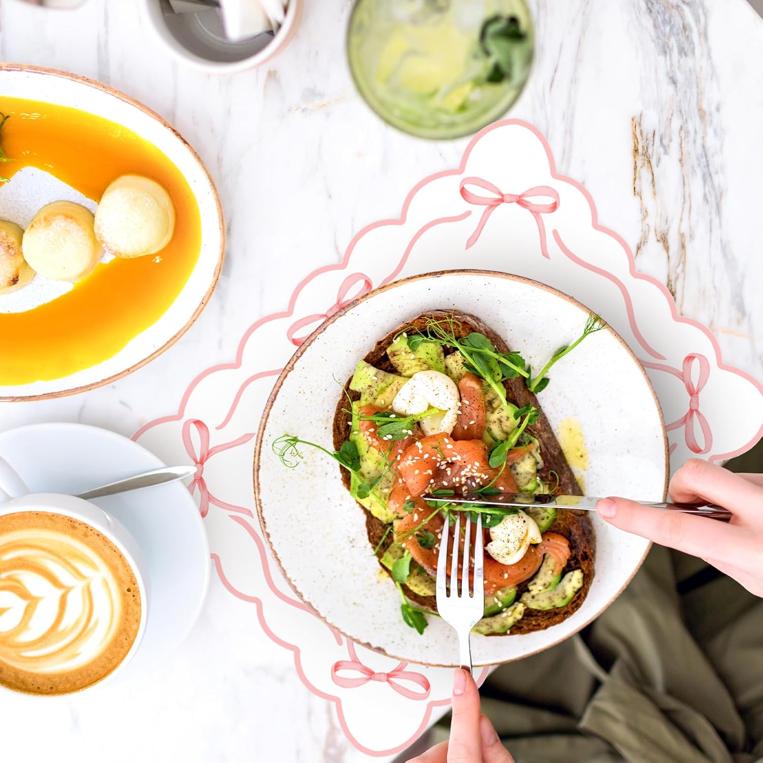 50枚 ピンク リボン ペーパー プレースマット スカラップ蝶結び ランチョンマット かわいい 使い捨て テーブルマット 独身パーテ