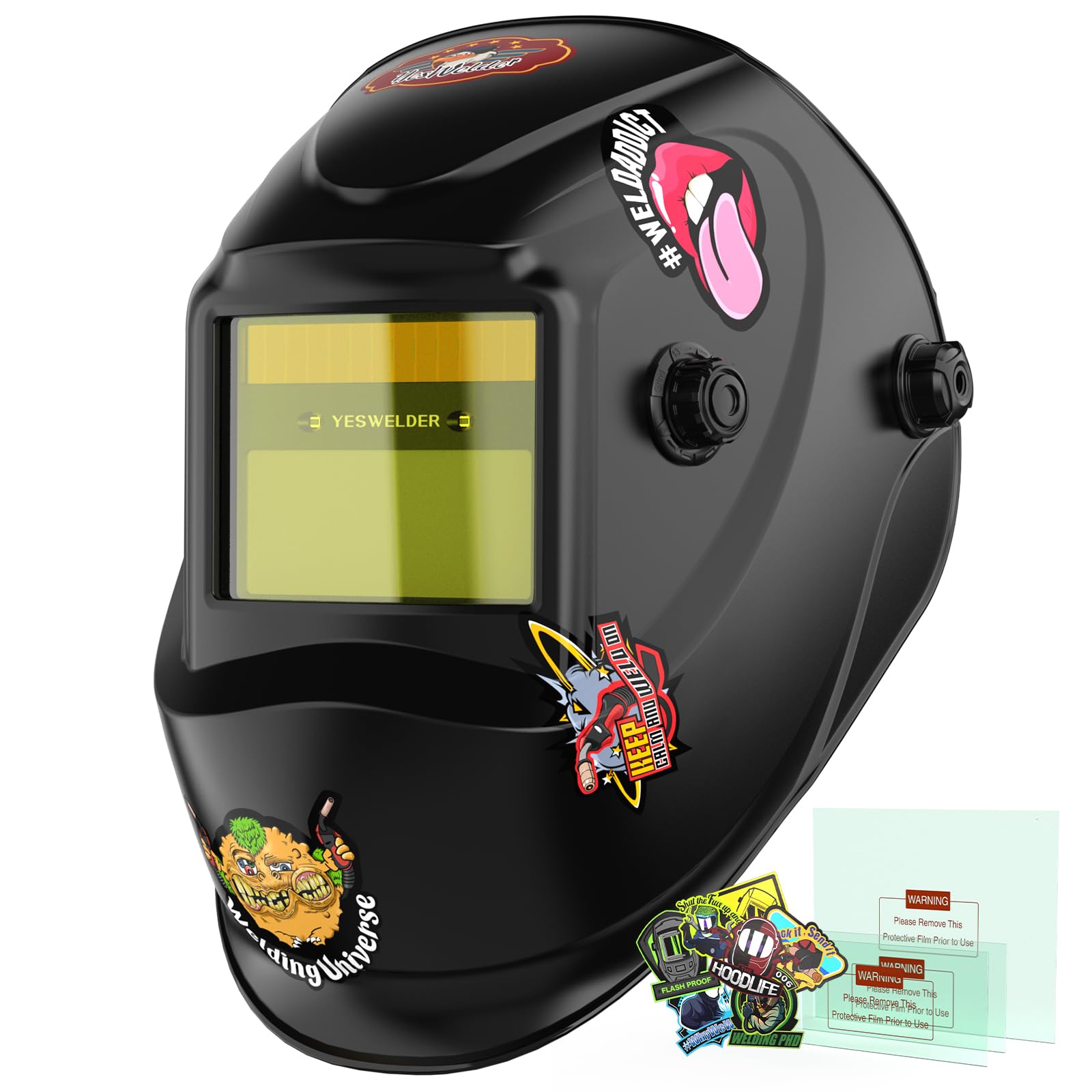 YESWELDER Auto Darkening Welding Helmet, Blue Light Blocking, 1/1/1/1 True Color Solar Powered Welding Hood with 2 Arc Sensors, Wide Shade 3.5/9-13 Welder Mask for TIG MIG ARC and Grind