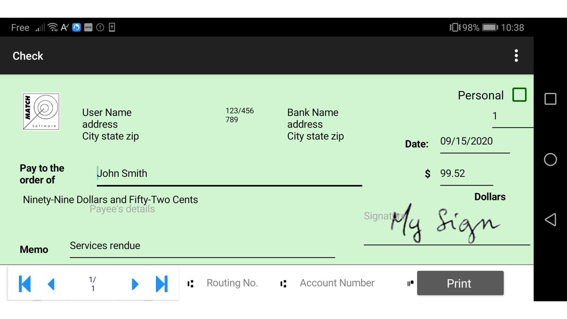 Check Printer Free Easy check writer App on Amazon Appstore