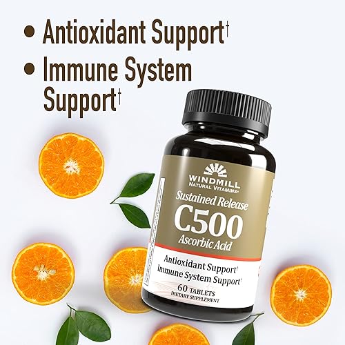 Miniatura 4 de Windmill Natural Vitamins Vitamina C 500 mg de liberación sostenida, refuerzo inmunológico, apoyo antioxidante, 60 tabletas, 60 porciones