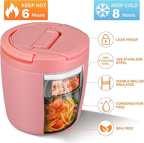 Miniatura 10 de Recipientes térmicos de almuerzo de 40 onzas para adultos, termo de sopa para comida caliente, boca ancha a prueba de fugas, acero inoxidable al